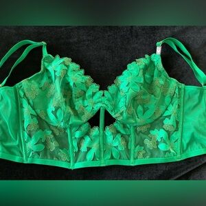NWT Victoria’s Secret Green Floral Applique Longline Corset Bra Top Size S-DD